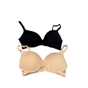 Lively Womens 34DD The No-Wire Push Up Bra Lot Of 2 Black Beige Nude Mesh Back
